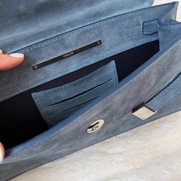 $899 NWOT LYA LYA Mini Vultura Clutch Suede-like Blue Silver Shoulder Bag Dubai - Picture 9 of 15